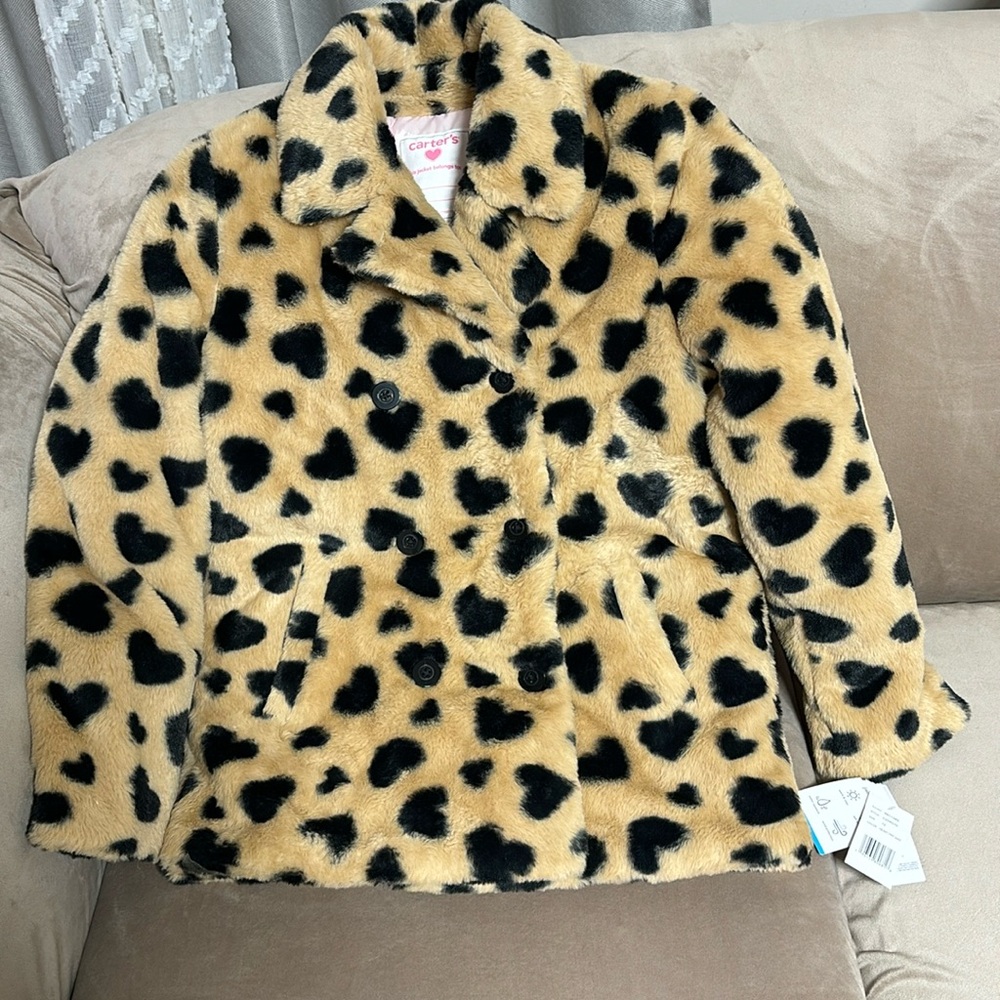 Carter Girls Heart Faux Fur Peacoat-Size 12